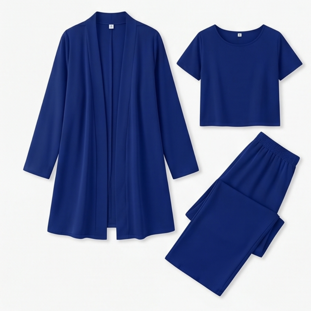 Maevelle Elegant 3-Piece Set with Drape Cardigan — View 13 | Clova