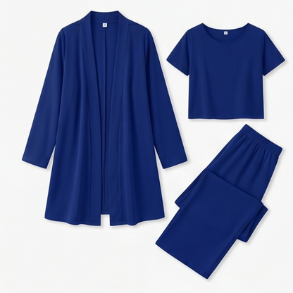 Maevelle Elegant 3-Piece Set with Drape Cardigan — View 13 | Clova