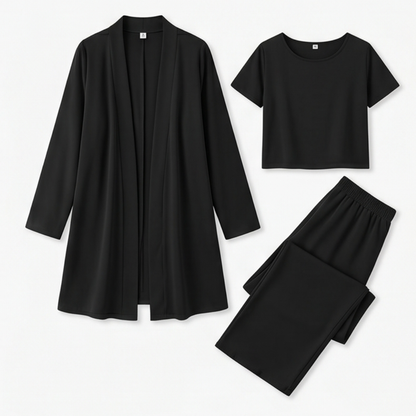 Maevelle Elegant 3-Piece Set with Drape Cardigan — View 14 | Clova