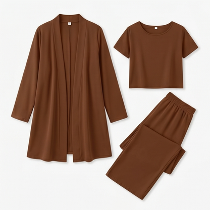 Maevelle Elegant 3-Piece Set with Drape Cardigan — View 15 | Clova