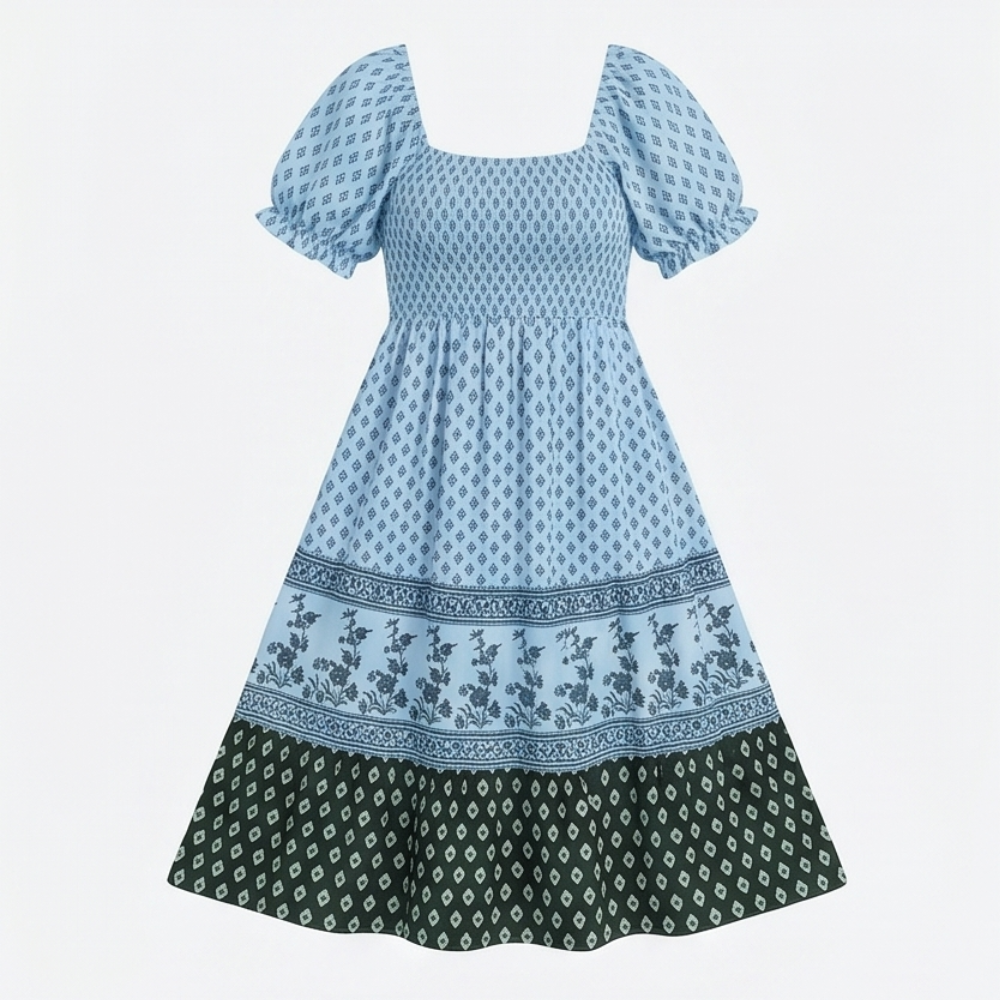 Smocked Puff Sleeve Maxi Dress — View 14 | Clova