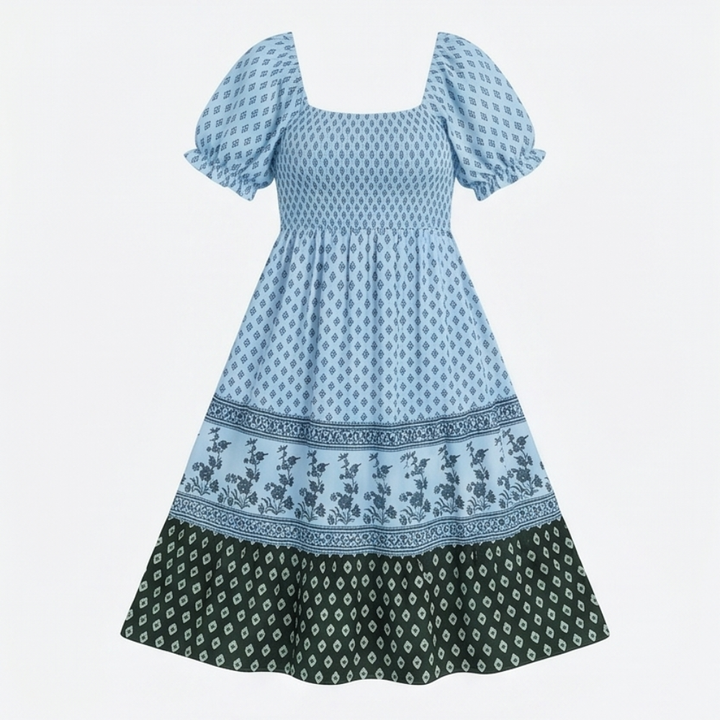 Smocked Puff Sleeve Maxi Dress — View 14 | Clova