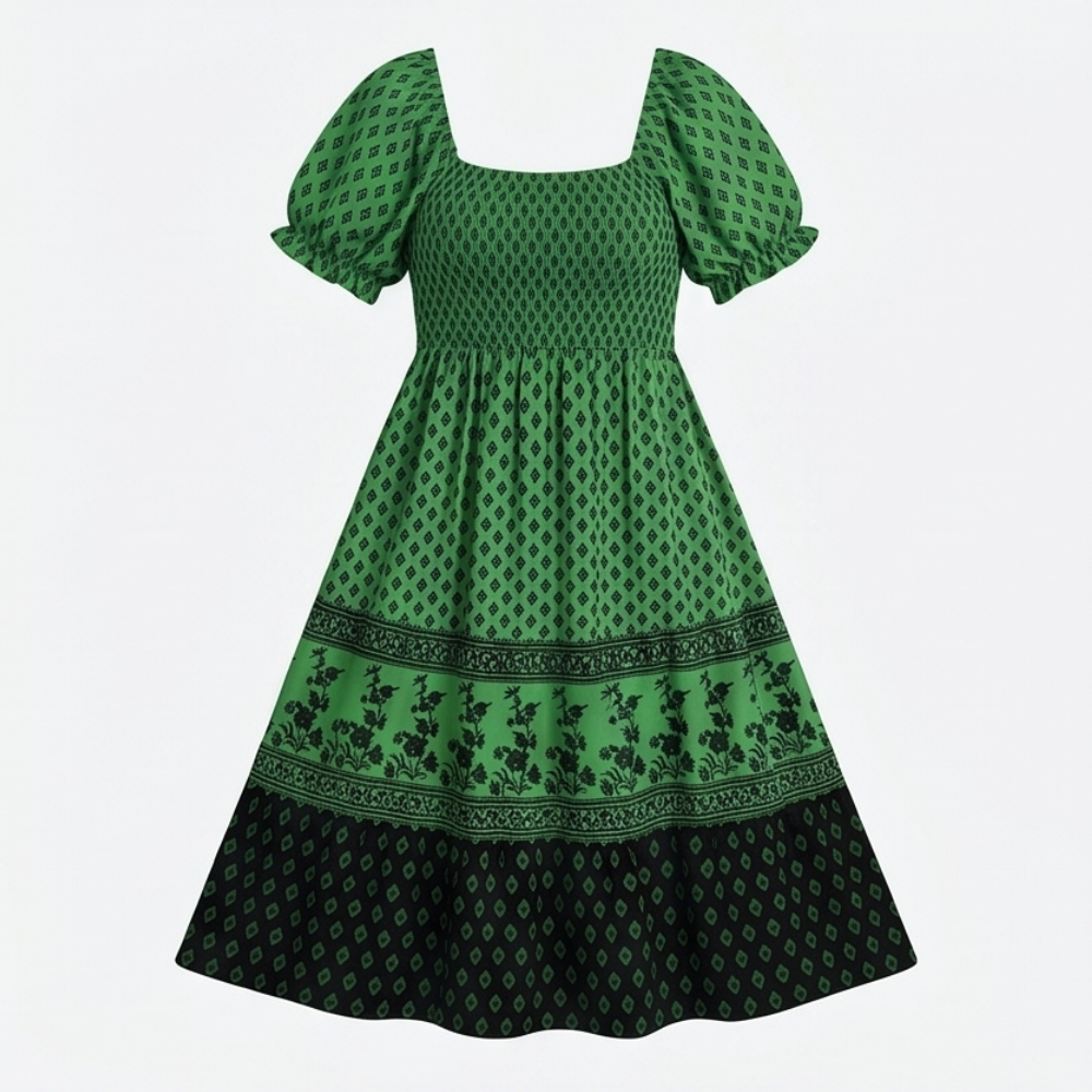 Smocked Puff Sleeve Maxi Dress — View 15 | Clova