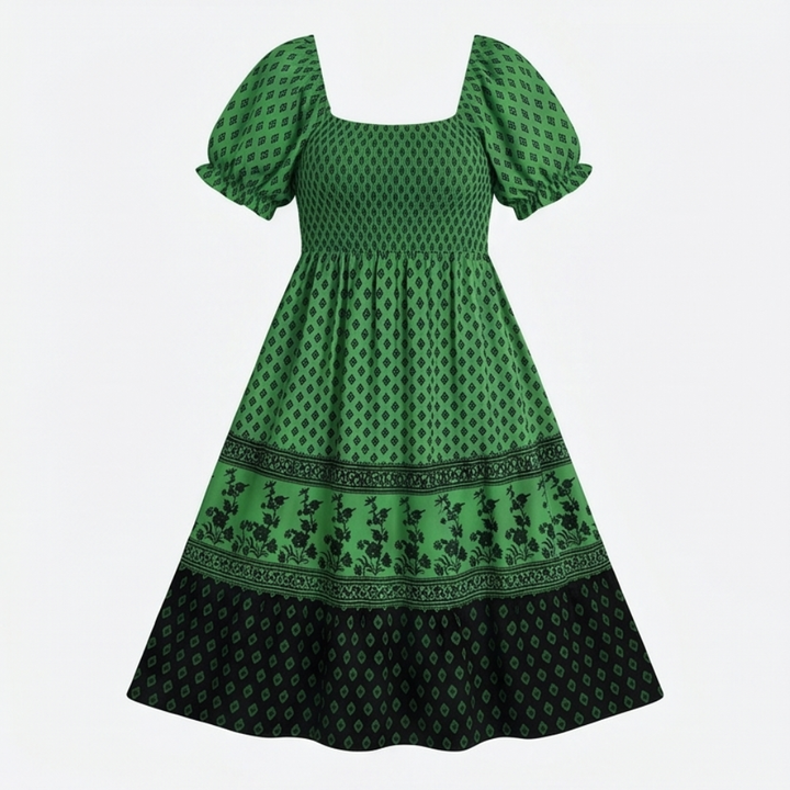 Smocked Puff Sleeve Maxi Dress — View 15 | Clova