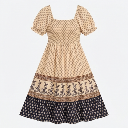 Smocked Puff Sleeve Maxi Dress — View 16 | Clova