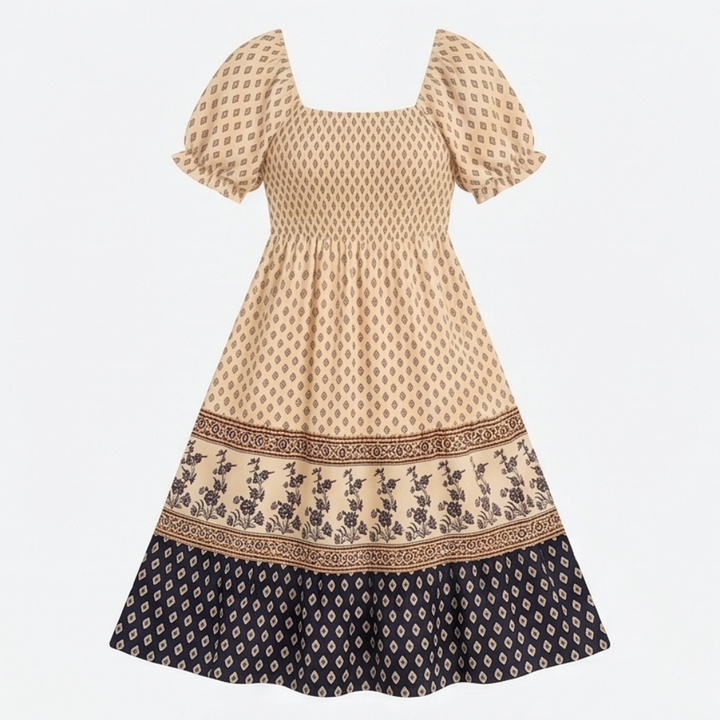 Smocked Puff Sleeve Maxi Dress — View 16 | Clova