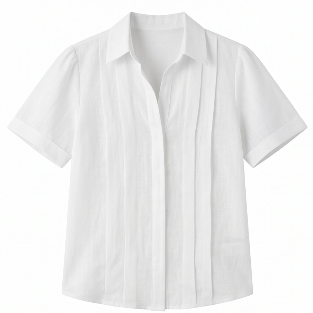 Pleated Short-Sleeve Blouse — View 19 | Clova