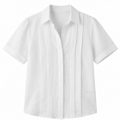 Pleated Short-Sleeve Blouse — View 19 | Clova