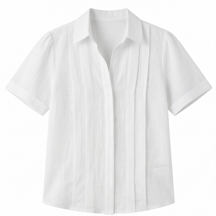 Pleated Short-Sleeve Blouse — View 19 | Clova