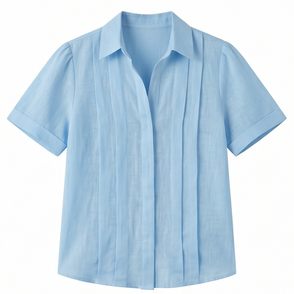 Pleated Short-Sleeve Blouse — View 20 | Clova