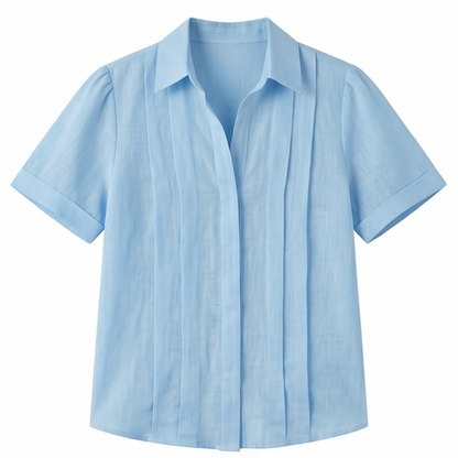 Pleated Short-Sleeve Blouse — View 20 | Clova