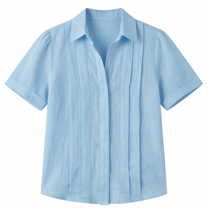 Pleated Short-Sleeve Blouse — View 20 | Clova