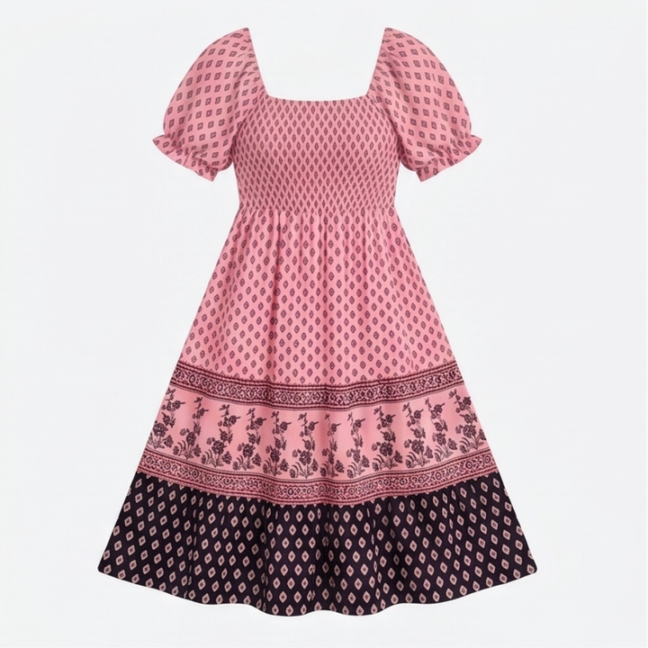 Smocked Puff Sleeve Maxi Dress — View 17 | Clova