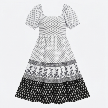 Smocked Puff Sleeve Maxi Dress — View 18 | Clova