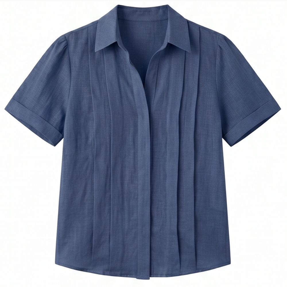 Pleated Short-Sleeve Blouse — View 16 | Clova