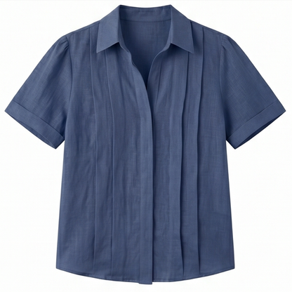Pleated Short-Sleeve Blouse — View 16 | Clova