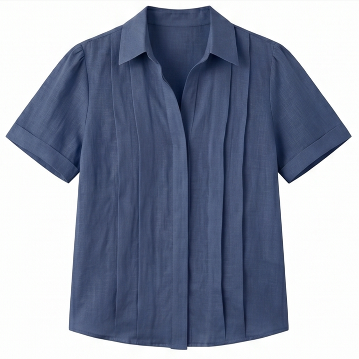 Pleated Short-Sleeve Blouse — View 16 | Clova