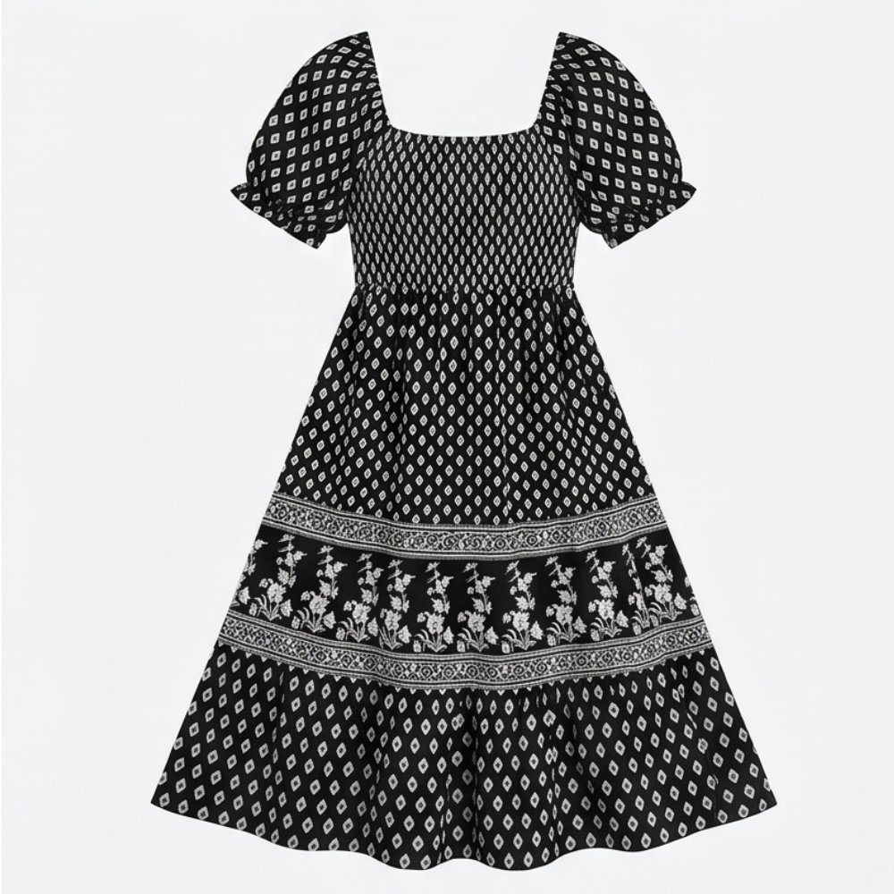 Smocked Puff Sleeve Maxi Dress — View 19 | Clova