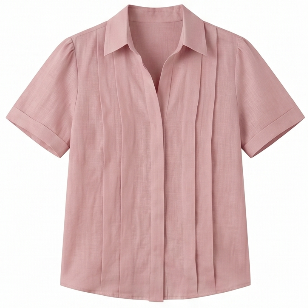 Pleated Short-Sleeve Blouse — View 17 | Clova