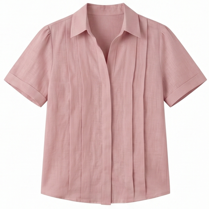 Pleated Short-Sleeve Blouse — View 17 | Clova