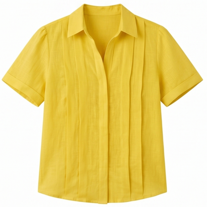 Pleated Short-Sleeve Blouse — View 18 | Clova
