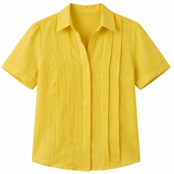 Pleated Short-Sleeve Blouse — View 18 | Clova