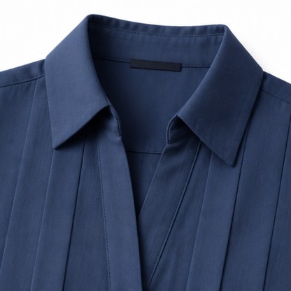 Pleated Short-Sleeve Blouse — View 12 | Clova