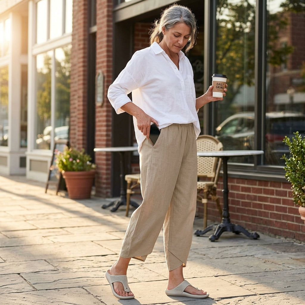 Asymmetric Linen Blend Cropped Pants