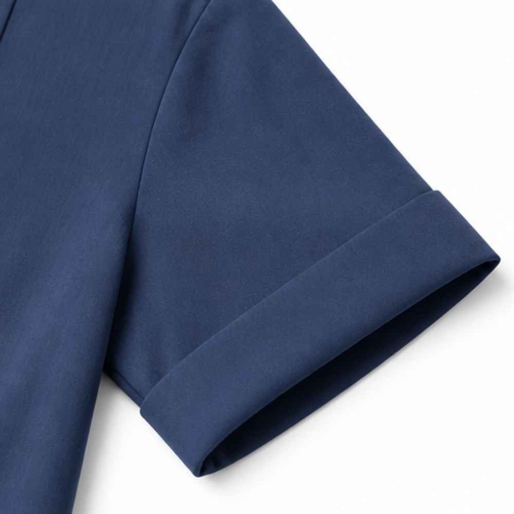 Pleated Short-Sleeve Blouse — View 14 | Clova