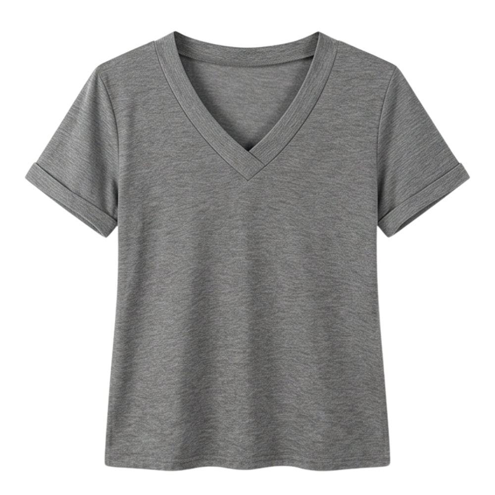 Soft V-Neck Tee with Rolled Cuffs