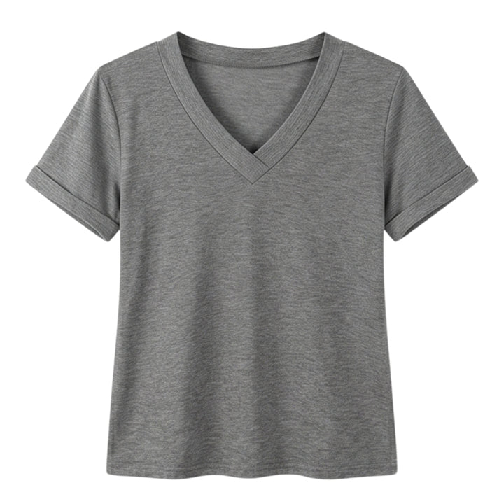 Soft V-Neck Tee with Rolled Cuffs