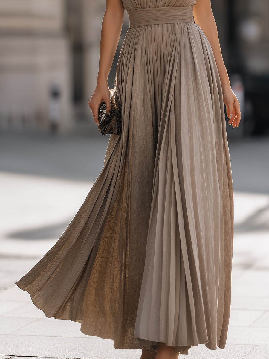 Pleated Halter Neck Flowing Maxi Dress - Style View 4 | Clova