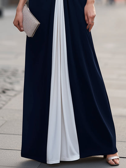 Ruched Deep V-Neck Contrast Panel Maxi Dress - Style View 4 | Clova