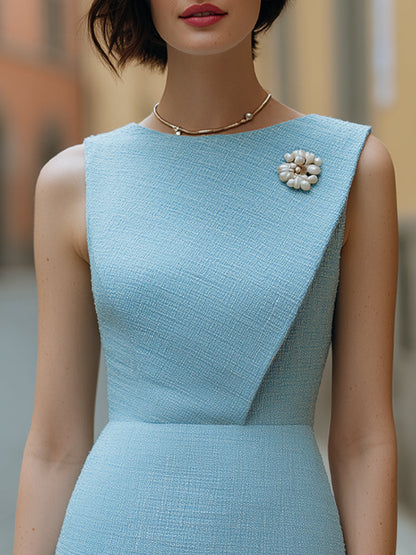 Textured Sleeveless Mini Dress With Floral Brooch - Style View 2 | Clova