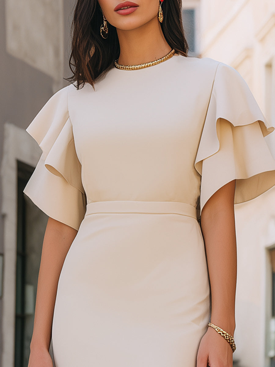 Layered Ruffle Sleeve Tailored Midi Dress - Style View 2 | Clova