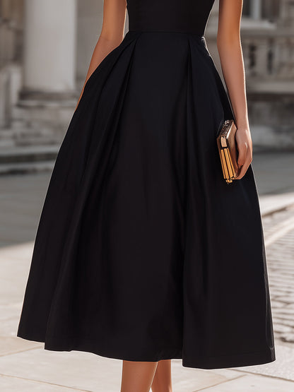 High-Neck Sleeveless Structured A-Line Midi Dress - Style View 4 | Clova
