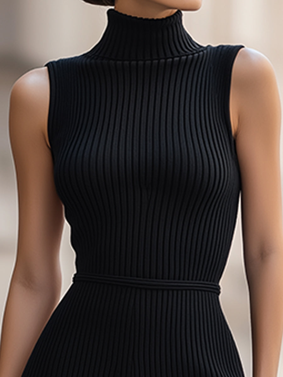 Ribbed High-Neck Sleeveless Wide-Leg Jumpsuit - Style View 4 | Clova