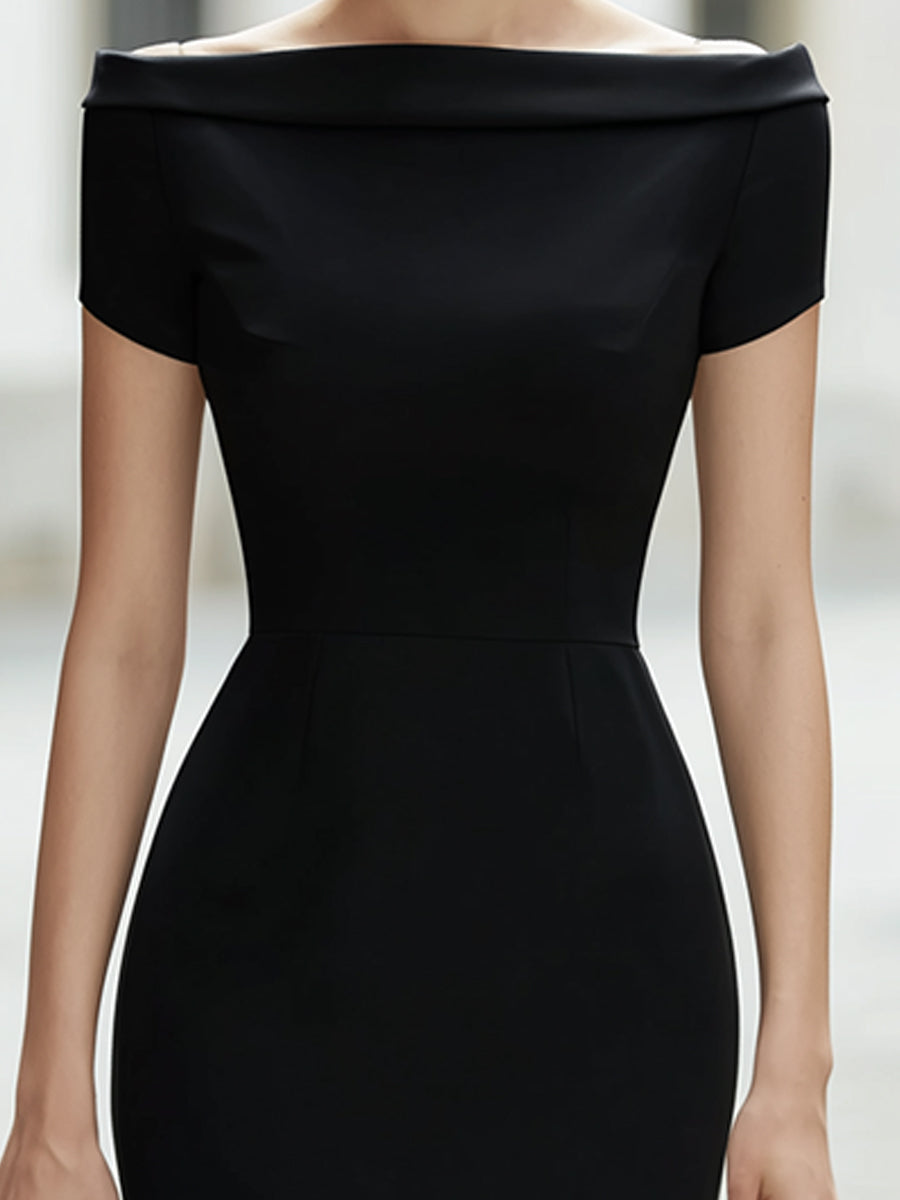 Elegant Off-Shoulder Sculpted Sheath Midi Dress - Style View 3 | Clova