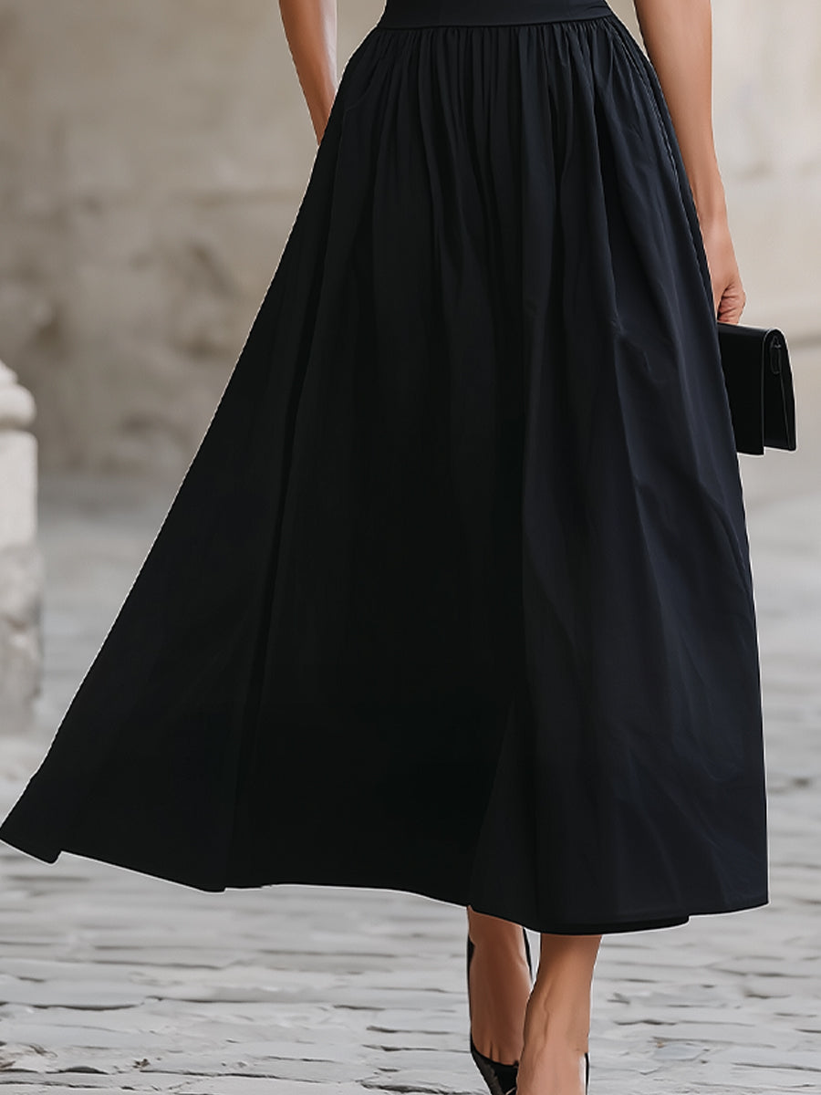 Black Off-the-Shoulder Short-Sleeve Fit-and-Flare Maxi Dress - Style View 3 | Clova