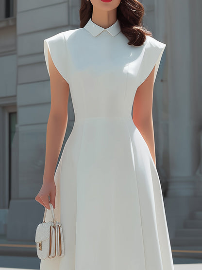 Peter Pan Collar Cap-Sleeve Fit-and-Flare Midi Dress - Style View 2 | Clova
