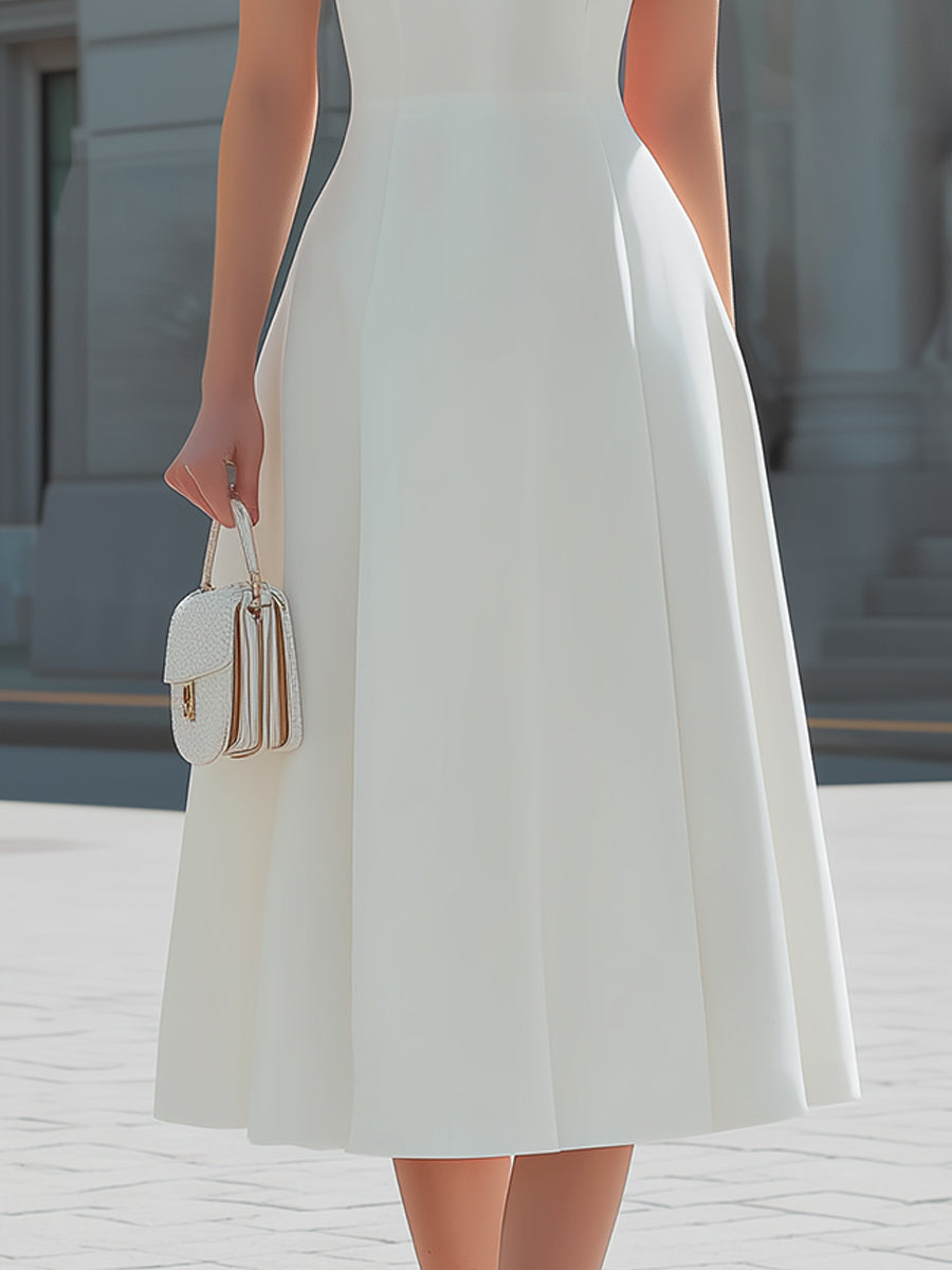 Peter Pan Collar Cap-Sleeve Fit-and-Flare Midi Dress - Style View 3 | Clova