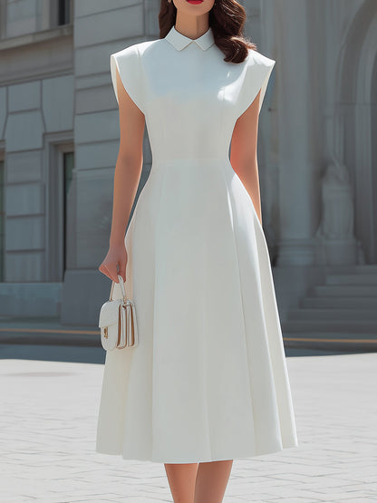Peter Pan Collar Cap-Sleeve Fit-and-Flare Midi Dress - Clova Women's Fashion