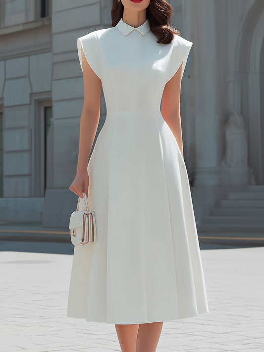 Peter Pan Collar Cap-Sleeve Fit-and-Flare Midi Dress - Clova Women's Fashion