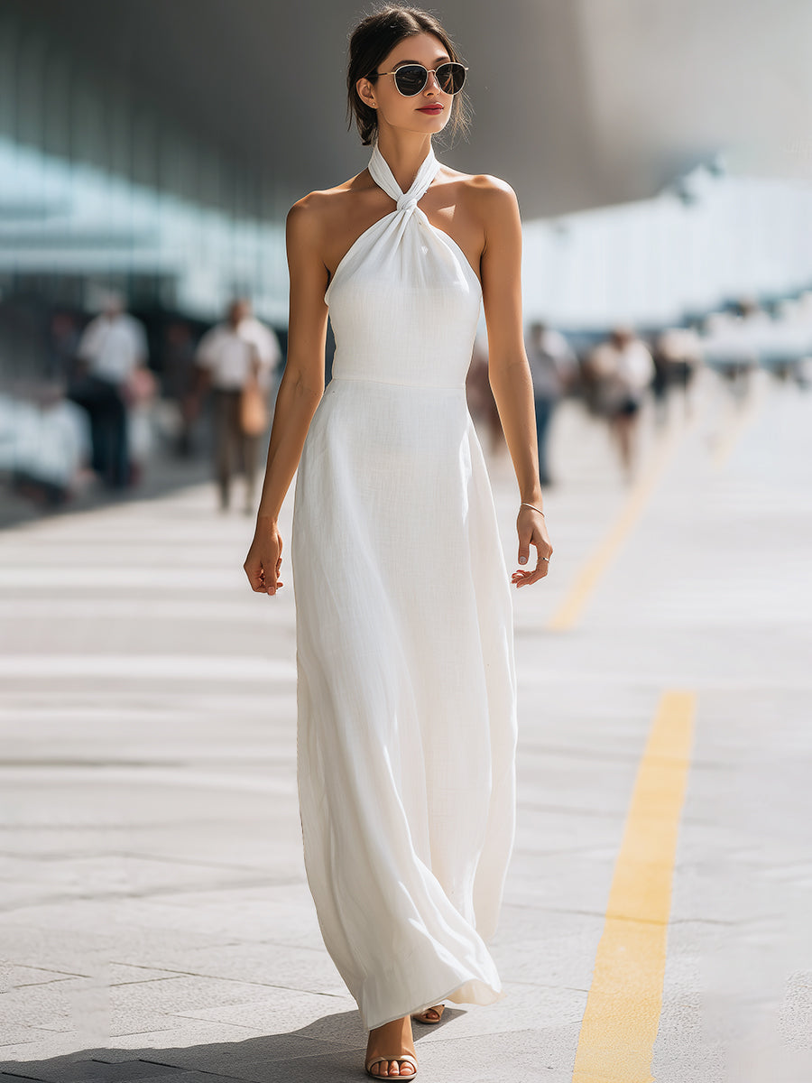 Twist Halter Neck Flowing Maxi Dress - Style View 2 | Clova