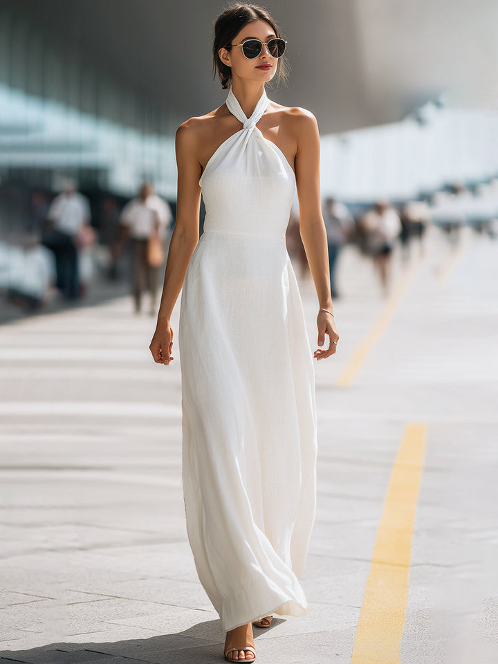 Twist Halter Neck Flowing Maxi Dress - Style View 2 | Clova