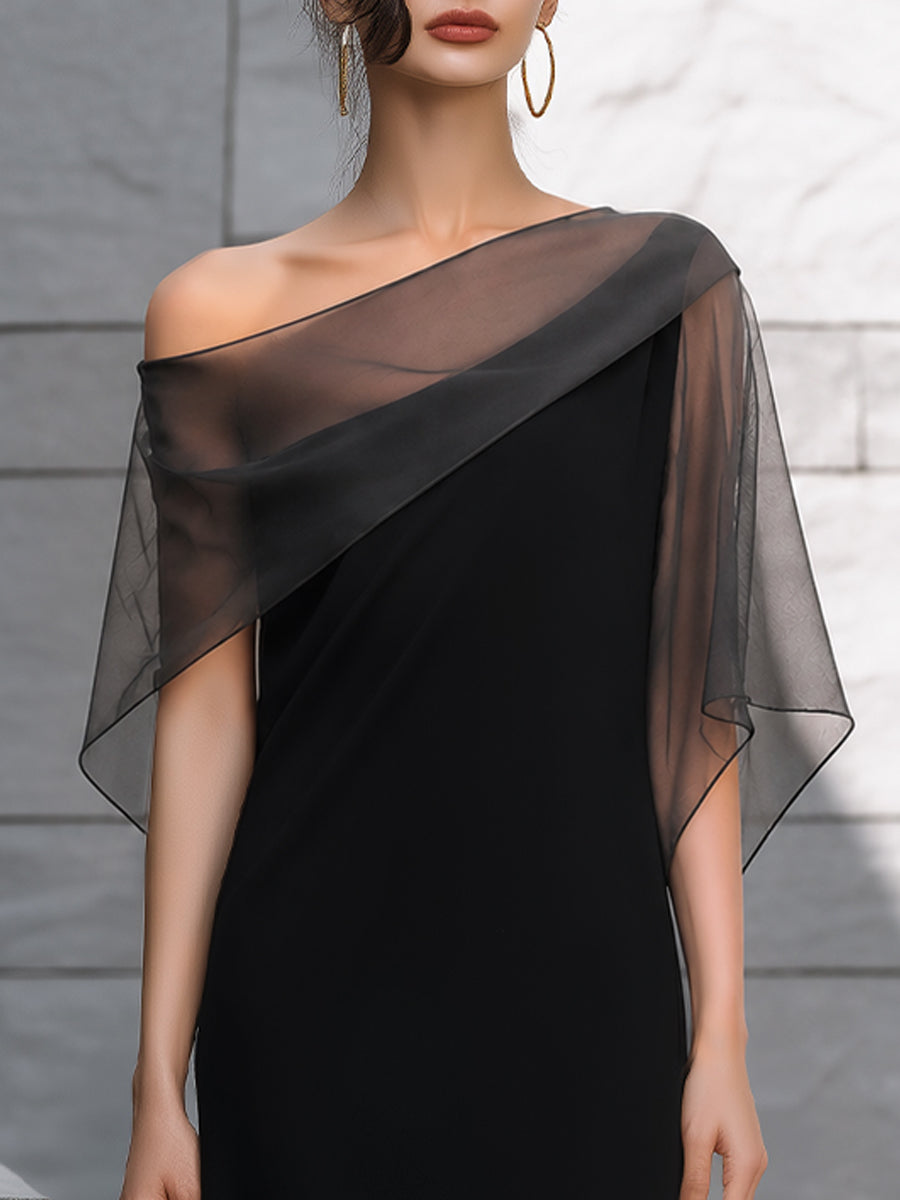 Sheer Overlay Asymmetrical One-Shoulder Midi Dress - Style View 2 | Clova