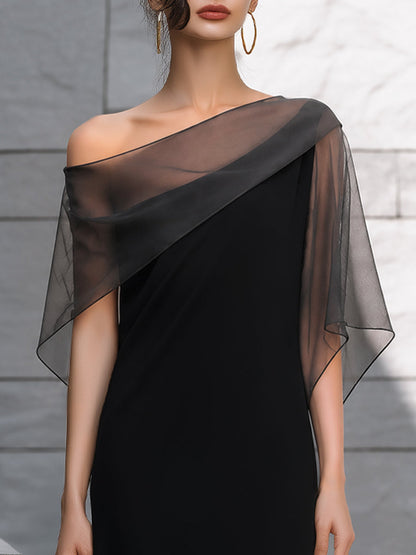 Sheer Overlay Asymmetrical One-Shoulder Midi Dress - Style View 2 | Clova