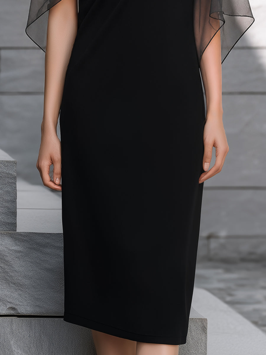 Sheer Overlay Asymmetrical One-Shoulder Midi Dress - Style View 3 | Clova