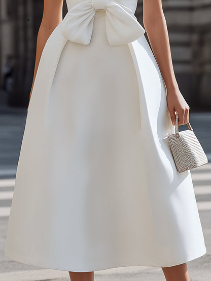 Elegant Bow Accent Halter Midi Dress - Style View 3 | Clova