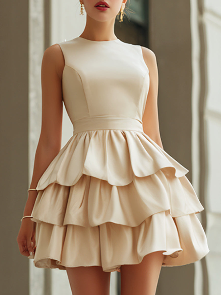 Elegant Tiered Ruffle Sleeveless Mini Dress - Clova Women's Fashion